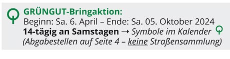 Grün im Kalender: Mit einem stilisierten Baum-Symbol im Abfallkalender von AWN und KWiN sind die Samstage mit Grüngut-Abgabe in den Sommermonaten 2024 gekennzeichnet.